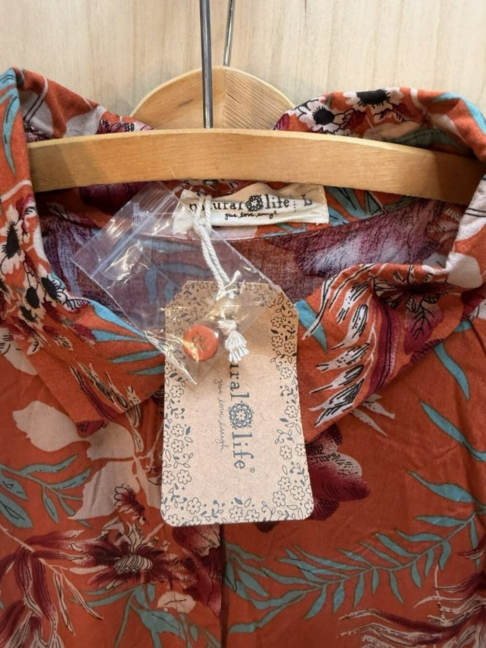 NWT Natural Life Floral Tiered Midi Dress Button Front Boho Women's Large Orange - Picture 4 of 7